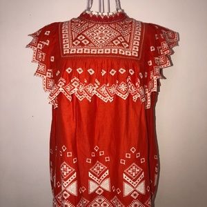 Anthropologie Feather Bone Embroidered blouse